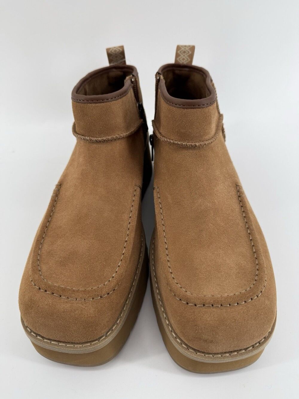 UGG WOMEN'S ULTRA MINI CITYFUNC SUEDE ZIP PLATFORM BOOTS SZ 10 NEW! CHESTNUT